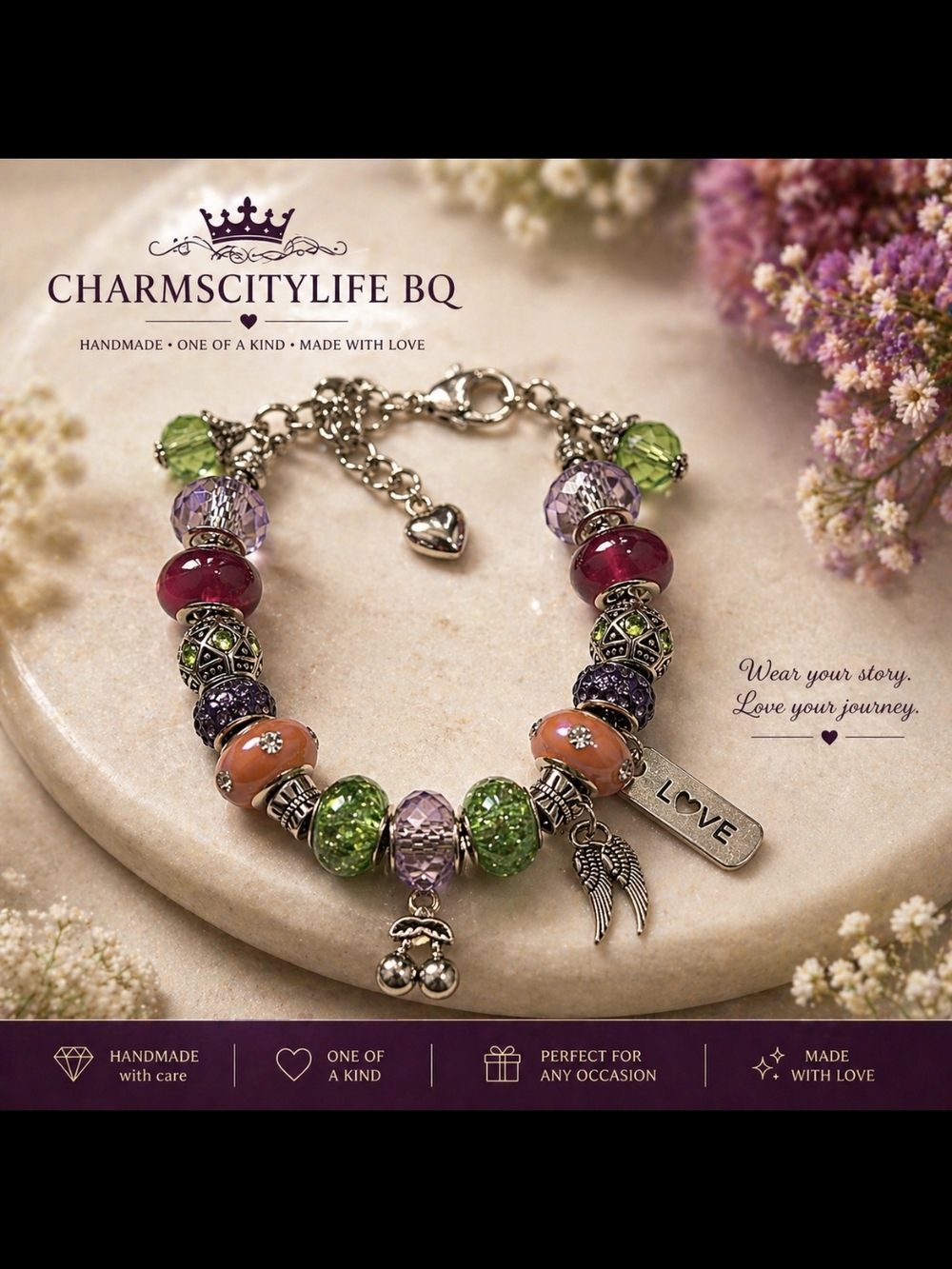 Rainbow Garden Love Charm Bracelet